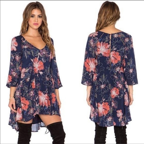 Free People Navy Eyes on You Printed Floral Dress - Picture 1 of 9